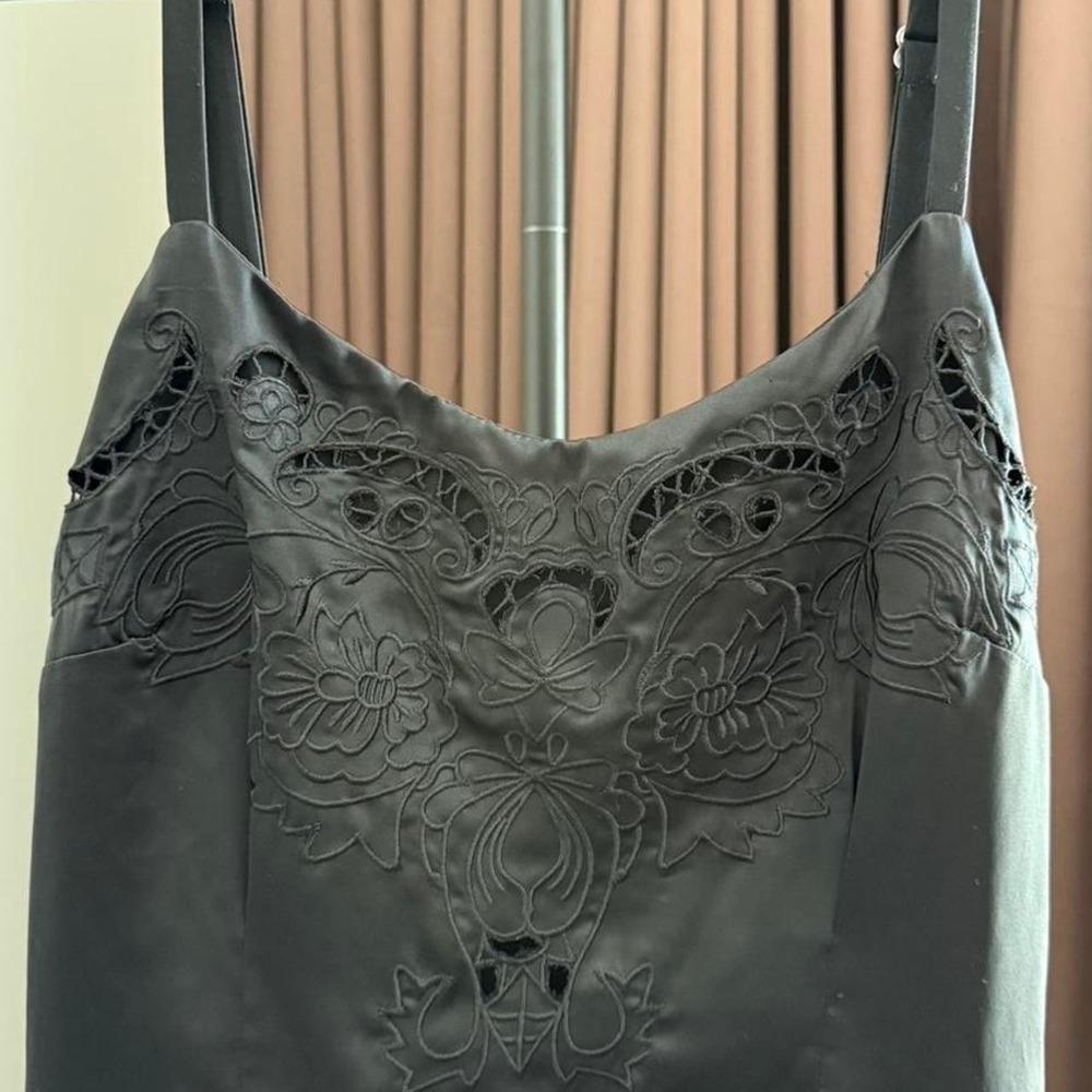 XXI Black Lace Cut Out Slip Dress Satin Floral Embroidery Goth Women Small
